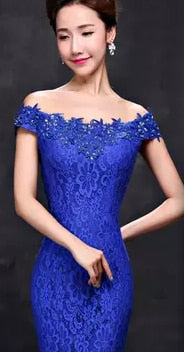 long royal blue lace formal off shoulder women mermaid bridal tight sexy prom dresses 2019 dress gown elegant dresss W2789 - Meyar