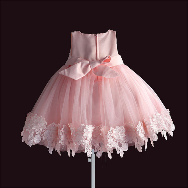 new born baby girl dress pink lace baby wedding party ball gown pearl sleeveless girls christmas clothes vestido infantil 6M-4Y - Meyar