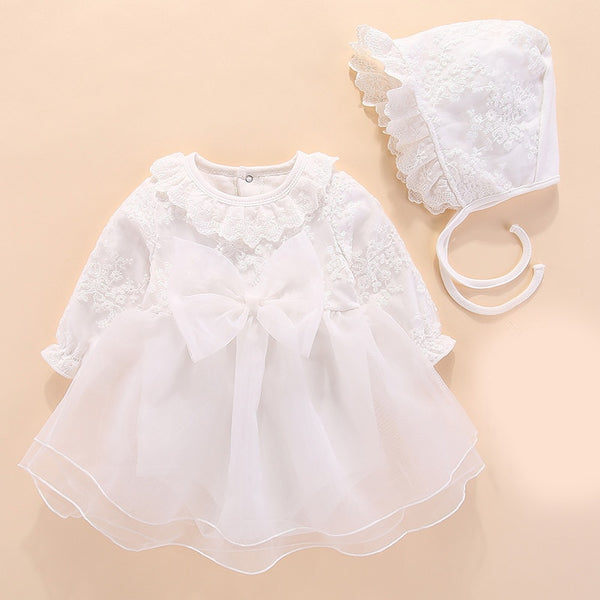 new born baby girls dress long sleeve white wedding dresses party&christening gowns dress for baby girl bapteme vestido - Meyar