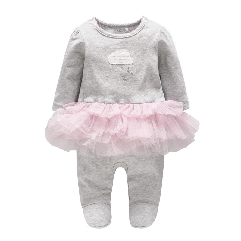 salesaleBaby Children's Wear 2018 Winter New Born Baby Girl Clothes Cotton Long Sleeve Khaki Cloud Princess Veil Footies - Meyar